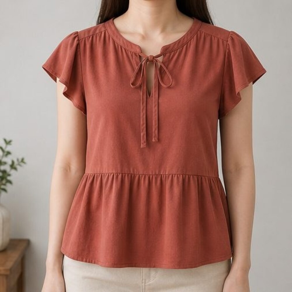 Rust Puff Sleeve Top - Picture 2 of 6